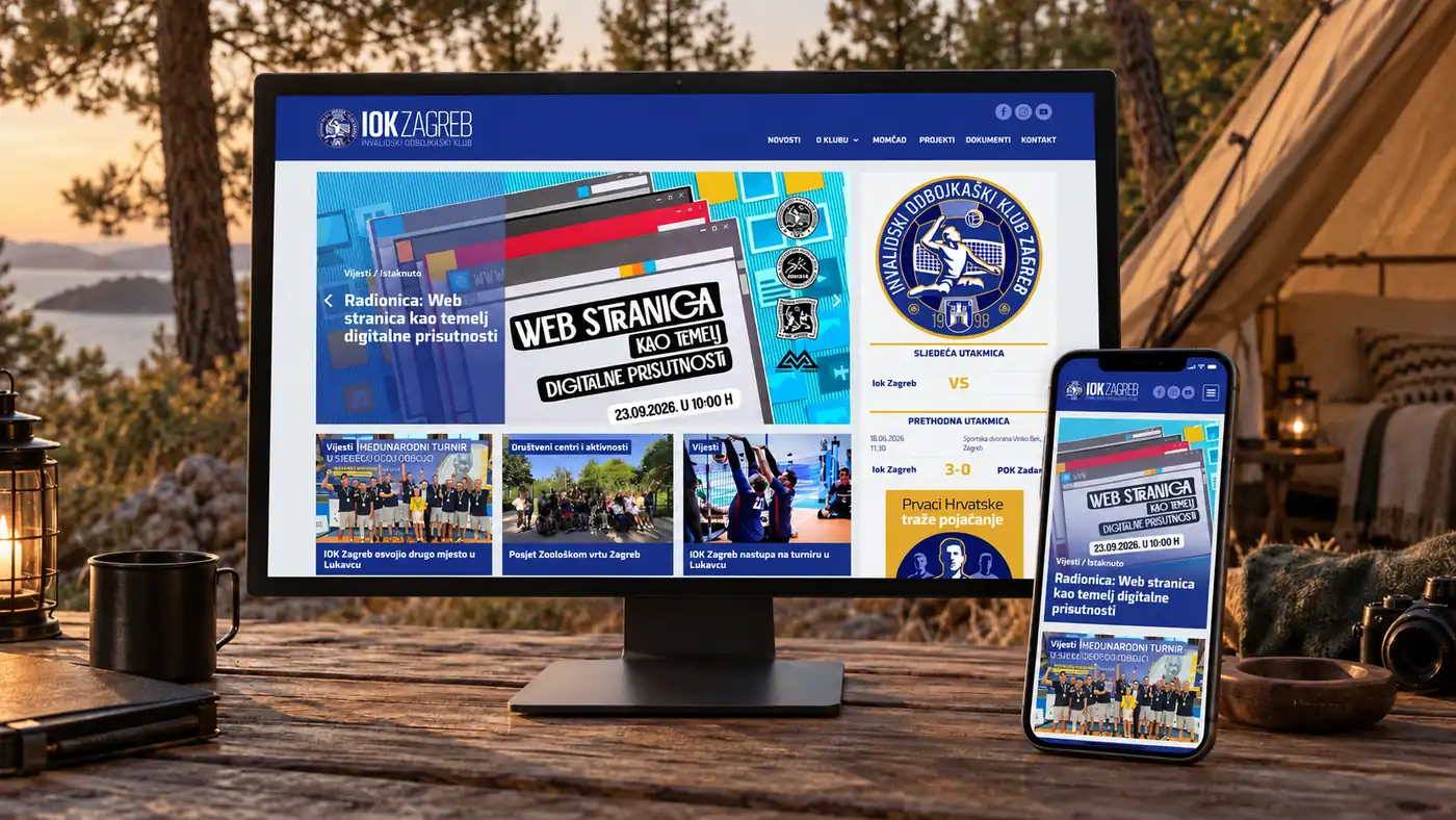 Web stranica sportskog kluba IOK Zagreb na računalu i mobitelu