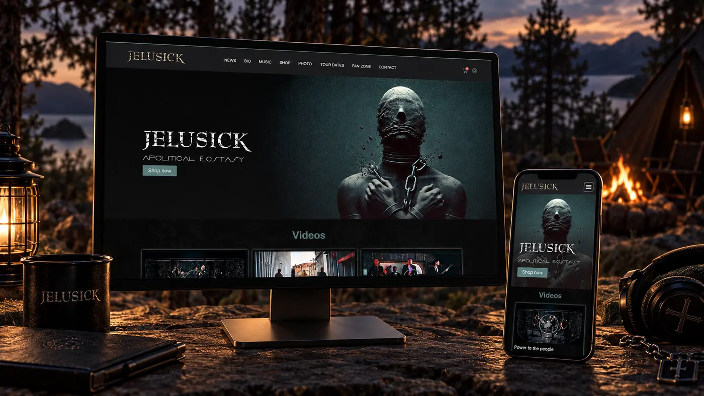 Glazbena web stranica grupe Jelusick na računalu i mobitelu